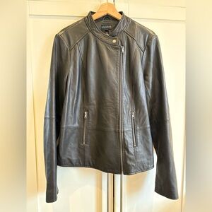 Long Tall Sally Soft Black Genuine Leather Biker Jacket Size 10 - Tall Fit